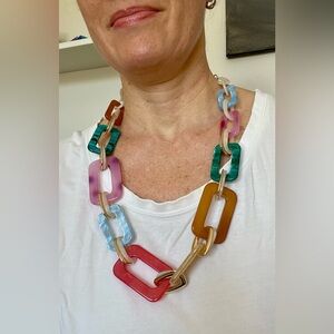 Vibrant Multicolor Rainbow Chunky Link Necklace